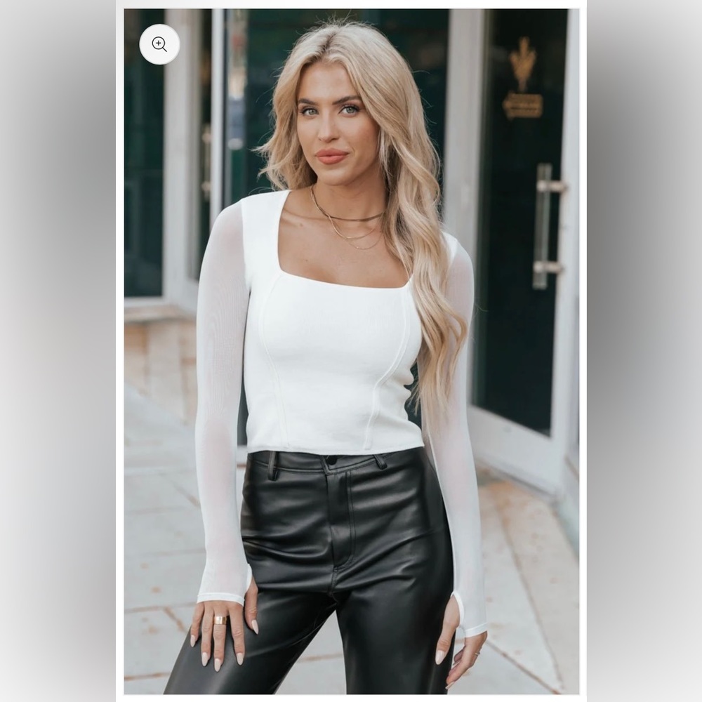 White Top with Sheer Sleeve Detail